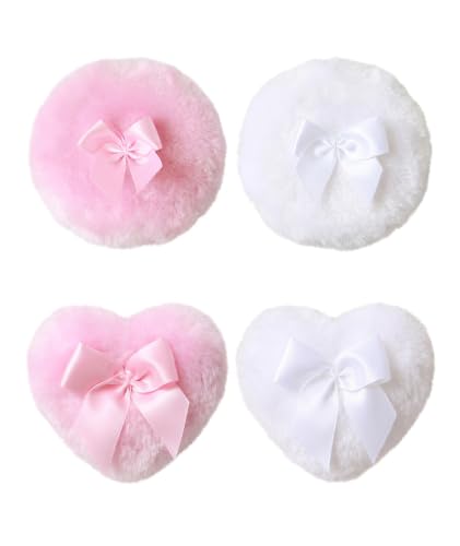 Image of 4PCS Large Powder Puff for Women, Powder for Women, Powder Puff for Men, Professional Makeup Setting and Powder Application, Powder Box with, Round and Heart Shaped Powder Puff Set of 4