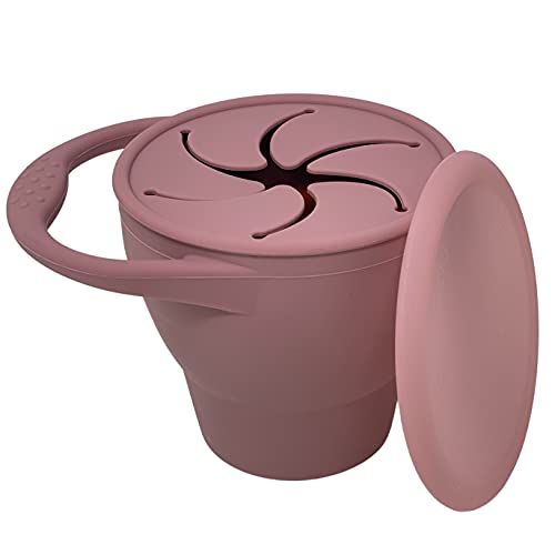 Image of BraveJusticeKidsCo | Snack Attack Snack Cup | Collapsible Silicone Snack Container | Toddler and Baby Snack Catcher Lid (Dusty Rose)