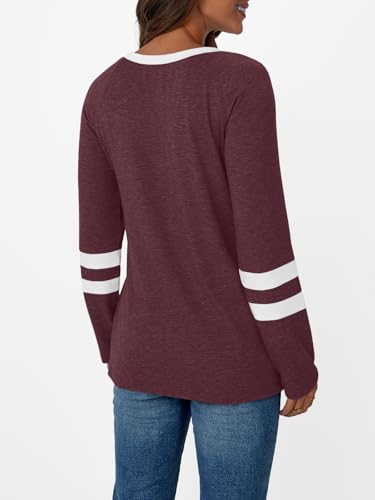 Image of AUTOMET Womens Color Block Long Sleeve Shirts Oversized Crewneck Casual Top