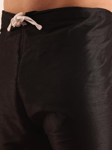 Image of SOJANYA Men's Silk Blend Black Kurta and Pyjama With Paisley Design Velvet Nehru Jacket