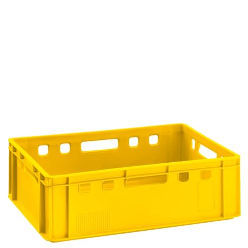 BURI Cassetta per carne E2, giallo, 60 x 40 x 20 cm, Eurobox dalla Germania, per alimenti, robusta, impilabile
