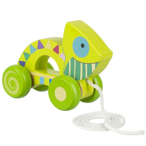 Image of Orange Tree Toys: Pull Along: Chameleon - Wooden Toy, Colorful Wheeled Character, Encourage First Steps, FSC Certified, Toddler & Kids Ages 1+