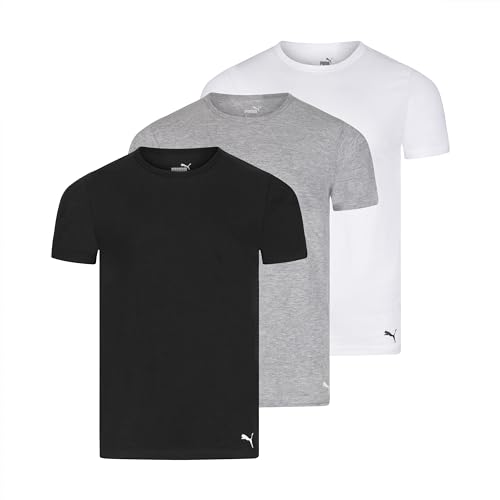 Puma Men's 3 Pack Crew Neck T-Shirts, White/Gray/Black, M image 4