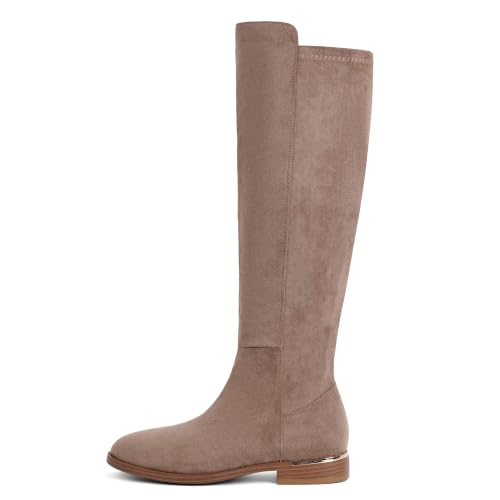 Image of Modatope Rounded Toe Flat Stretchy Dress Knee High Boots Side Zipper | Suede Elastic Fall Winter Boots, Low Chunky Block Heel Riding Boots,2026 Fashion Womens Tall Long Boots
