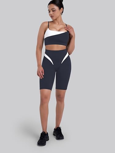 Sunzel Women's Color Block Biker Shorts - 9" High Waist Tummy Control Yoga Workout Stretchy Shorts for Gym Running Athletic Ash Blue White X-Large — view 5