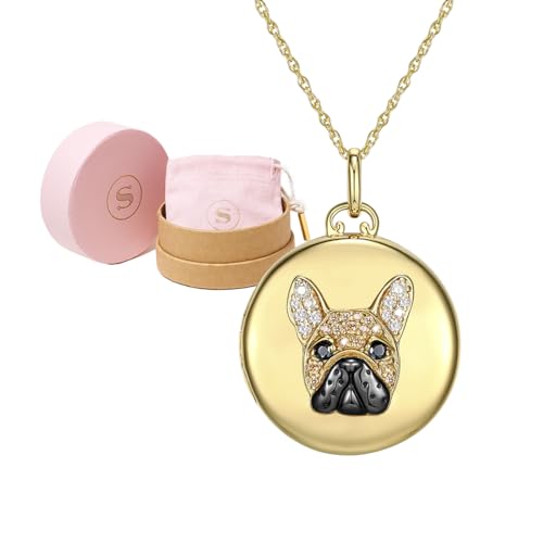 SCAMPER & CO Dog Breed Cubic Zirconia Puppy Charm Memorial Locket Necklace for Women - 18K Yellow Gold or Rhodium Plated Sterling Silver Necklace for Women, Jewelry for Dog Lovers 18 to 20 inch