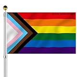 Progress Pride LGBTQ Flags 3x5 Outdoor Sewn Stripes- Rainbow Inclusive Progressive Pride Flag Heavy Duty Nylon UV Fading Resistant for Outside