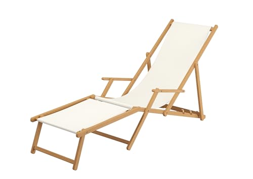 Erst-Holz Chaise Longue Blanche avec Repose-Pieds, chilienne, Bain de Soleil Pliant, en Bois 10-303NF