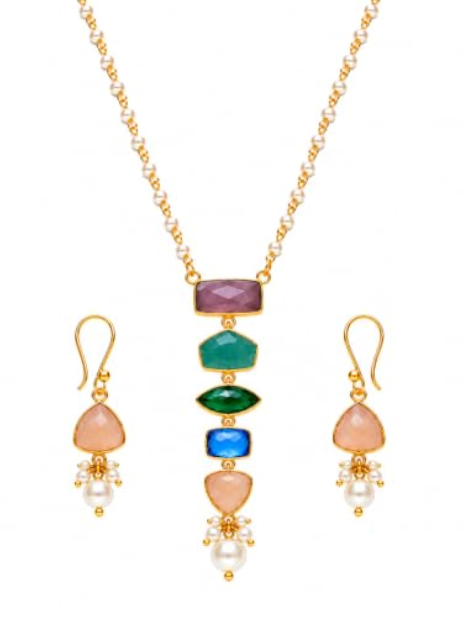 Loive Multi Stone Pendant Necklace Set for Women & Girls, Ethnic Style