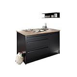 JAZZ Moderne Kücheninsel mit Arbeitsplatte freistehend in Schwarz matt, Lanzelot Eiche Optik - Geräumiger Küchenschrank - 145 x 90 x 90 cm (B/H/T)