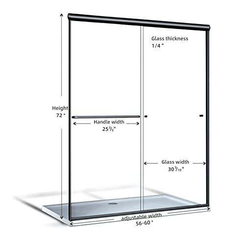 Sunny Shower Glass Door Semi Frameless Sliding Glass Shower Door, 1/4" Clear Glass Doors For Bathroom, Black Finish 58.5-60 In.w X 72 In.h #TOP6