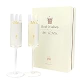 Regalo de alta gama: dos copas de champán de cristal con elegante impresión dorada, impresas con "MR" y "MRS", adecuadas para parejas, bodas, fiestas de novia y muchas más ocasiones.