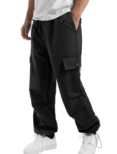 ZAFUL Baggy Cargo Pants for Men Casual Stretch Elastic Drawstring Parachute Pants Loose Fit Joggers with Multi Pockets