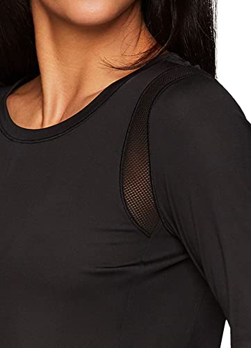 Rbx Active Women's Long Sleeve Ventilated Mesh Running Tee, Lightweight Quick Dry Workout T-Shirt With Airy Mesh Panels Mesh Insert Black M #TOP2