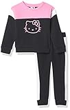 Ribbed Sleeves and Pants Hello Kitty Girls\' Fleece Sweatshirt and Jogger Pant, Black/PINK, 5/6