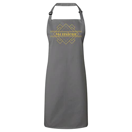 Tablier cuisine premium gris monsieur homme vintage luxe pour cuisine et barbecue