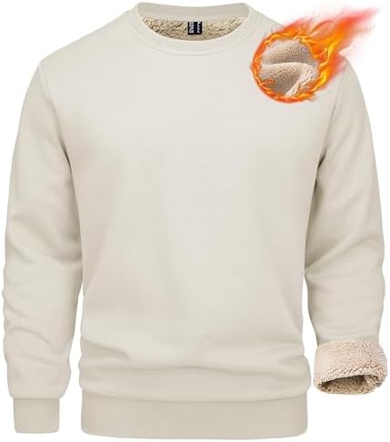 MAGCOMSEN Men's Sherpa Lined Sweatshirts Fleece Pullover Basic Tops Warm Crewneck Winter Sweatshirt