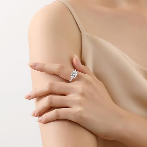 Moissanite Engagement Rings for Women,D Color VVS1 Moissanite 3-Stone Ring 18K White Gold Plated 925 Sterling Silver Wedding Ring4
