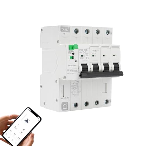 DewinLVD WIFI Disjoncteur Intelligent, Disjoncteur 4P 63A Protection Contre Les Fuites Réarmable Tuya APP Télécommande