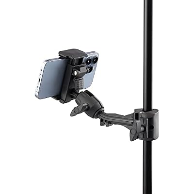 OnStage TCM1500 Tablet/Smartphone Holder (Setup for Tablets, Computers, E-Readers, Smartphones, and Phablets, Clamp Mount, Nonslip Padding, Adjustable Angle and Rotation, External Battery Holder)