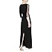 S.L. Fashions Women's Long Ruched Gown with Beaded Illusion Three Quarter Sleeve, Classic Black, 12