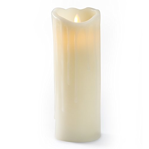 Gideon 9 Inch Flameless LED Candle - Dripping Style - Real Wax & Real Flickering Candle Motion - with Multi-Function Remote (On/Off, Timer, Dimmer) - Vanilla Scented, Ivory