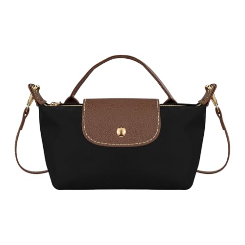 Energather Mini Crossbody Bags for Women, Top Handle Small Crossbody Purse with Adjustable Strap, Nylon Small Handbags (Black)
