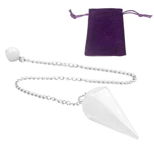 パワーストーン ペンデュラム 天然石 水晶 六角柱 ネックレス 大サイズ 水晶原石 切子カット 吊り下げペンダント ヒーリング アクセサリー 瞑想 ヨガ 開運 収納バッグ付き (ホワイト)