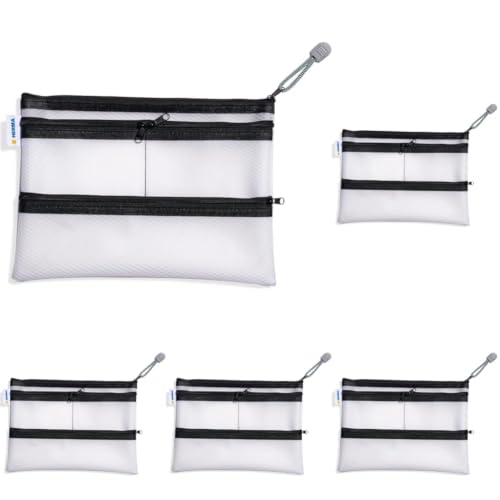 HERMA Dokumententasche A5 mit Reißverschluss und Fächern, wasserdichte Reißverschlusstasche, verschließbare Dokumentenmappe aus Kunstoff mit Zipper separaten Taschen, halb-transparent, 26 x 20 cm