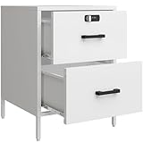 Steehoom Nightstand,2 Drawer Metal Locker End Table Lockable Bedside Table Storage Cabinet for Bedroom, Dorm, 21.26”H X 15.75”W X 15.75”D (2 Drawer, White)