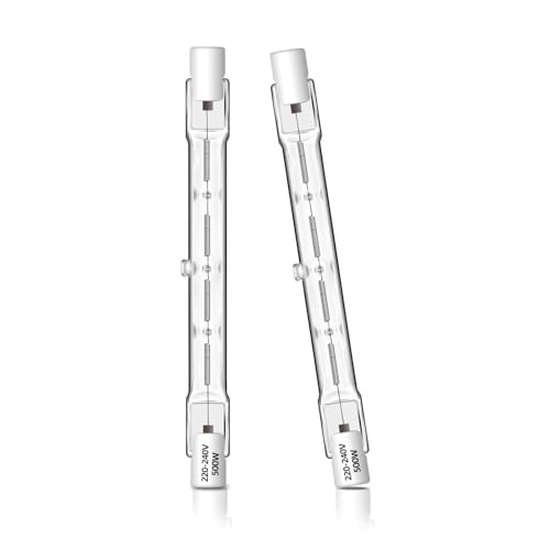 Caldarax 2 Pezzi Lampadina Alogena R7s 118mm 500W Dimmerabile, 230V Lampadine Alogene R7s 11000LM Bianca Caldo 2700K, Lampadina Lineare j118 per Lampade da Pavimento, Luci del Paesaggio