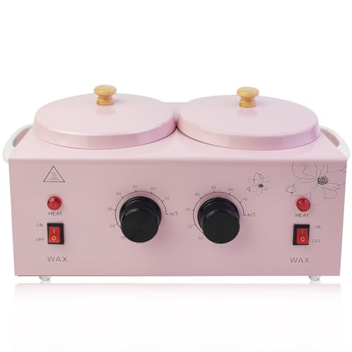 Portable Wax Warmer with Adjustable Temperature and 40 Wax Sticks - Painless Hair Removal for Women and Men (Pink-Double Pots)