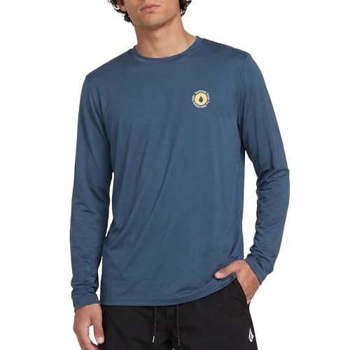 Volcom Men's Long Sleeve Rashguard – UPF 50+ Sun Protection, Quick-Dry Performance Swim Shirt, Deepblue, Medium
