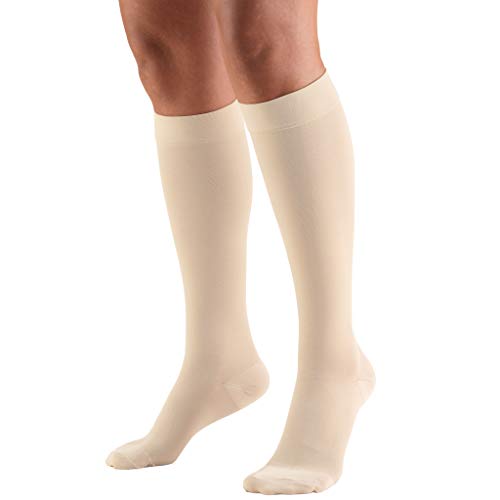Image of Truform 20-30 mmHg Medical Compression Stockings, Aloe Infused Microfiber, Knee High, Closed Toe, Beige, Medium