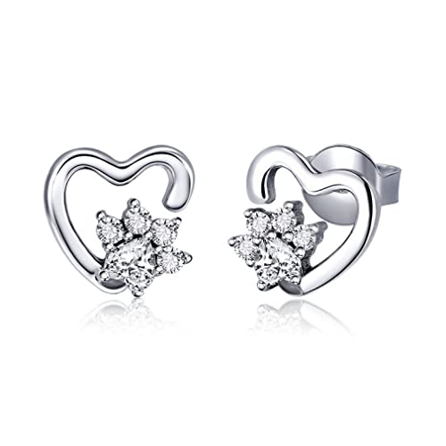 Boucles d'oreilles cristal bleu patte coeur empreinte oreille femme