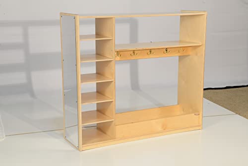 Wood Designs Baltic Birch Wooden Toddlers Fashion Pretend Dress-Up Station with 6 Shelves, Montessori Kids Room Furniture with Mirror & Hooks for Costume Storage