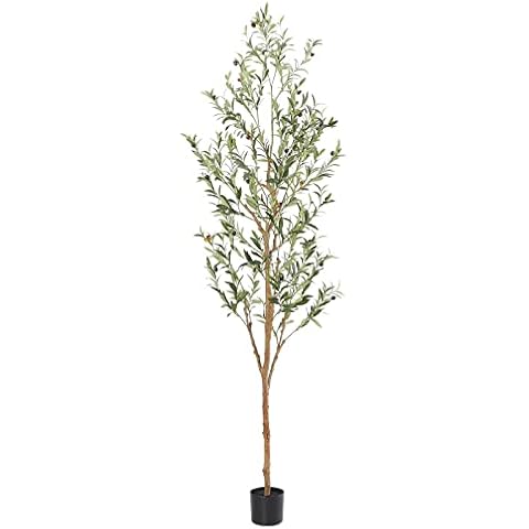 Bellacat Faux Olive Tree 7ft，Olive Trees Artificial Indoor with Natural Wood Trunk and Realistic Leaves and Fruits. 7 Feet(84in) Fake Olive Tree for Home House Office Décor. Cover