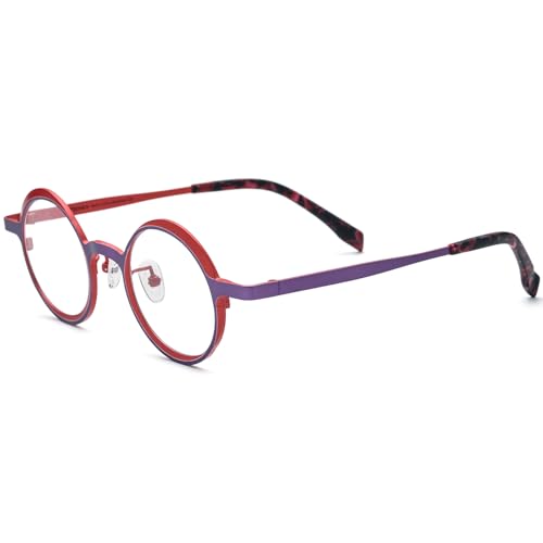 Image of FONEX Colorful Pure Titanium Glasses Frame Women Retro Round Eyeglasses