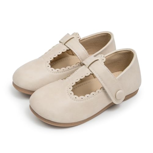 Mary Jane - Zapatos de piel para niña, bailarinas, bailarinas de princesa, vestido de fiesta, zapatos de baile, beige, 23 EU