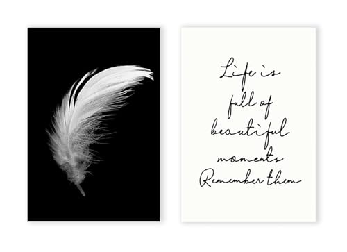 Affiche plume noir et blanc style scandinave pour salon minimaliste