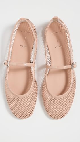 Black Suede Studio Women's Mika Flats, Nude Mesh with Nude Patent Str, 11 Medium US4