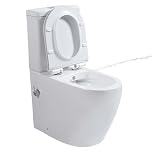 Rimless Close Coupled Toilet with Bidet, Integrated Combined Bidet Toilet All in One Back to Wall Comfort Height Toilets Elongated Ceramic Pan Soft Close Seat Cistern Bathroom WC