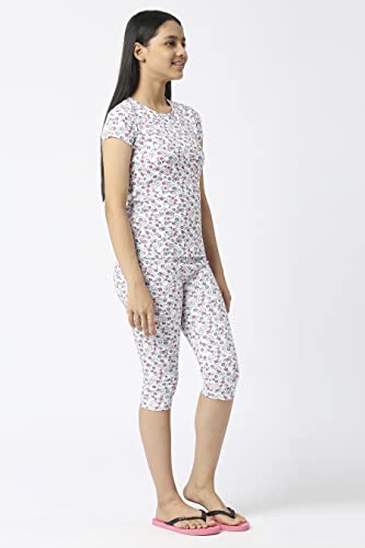 Image of SINI MINI Round Neck with Half Sleeve Top & Capri Beige Girls Casual Pack of 1 Night Suit Set