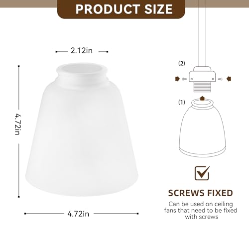 Image of 3 Pack White Glass Shade Covers, Glass Lamp Shade Replacements for Light Fixtures, 2.1 Inch Fitter Globes White Lampshades for Chandelier Bath Vanity Lights Wall Sconces Pendants