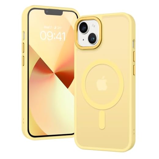 GUAGUA Coque pour iPhone 13/14 Compatible avec MagSafe Protection Antichoc Qualité Militaire Dos Anti Rayures Étui Housse Arrière Translucide Givrée Anti-Empreintes Digitales - 6.1'' (Citron)