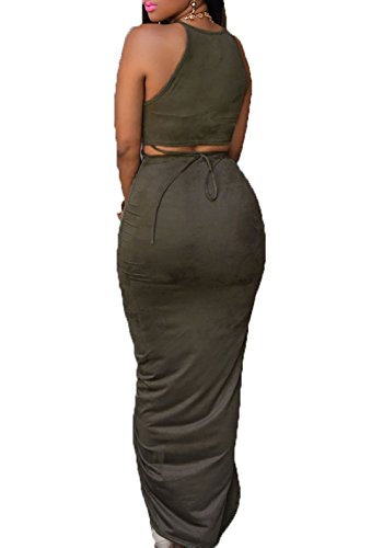 Robe split imitation daim YALI mi-longue en suédine extensible - 2