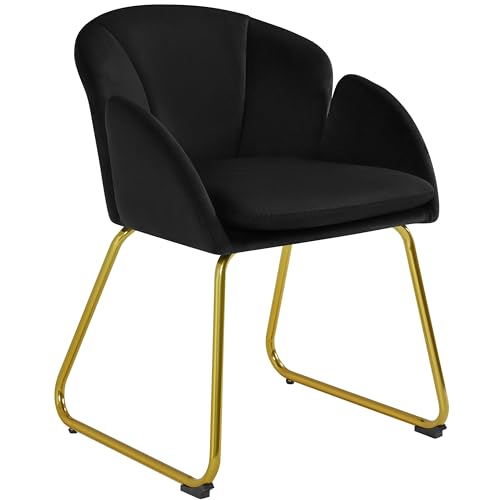 Yaheetech Velvet Tub Chair Vanity Chair, Modern Accent Armchair with Golden Mental Legs for Living Room/Bedroom/Makeup, Black