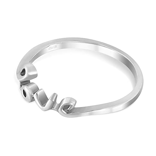 925 Sterling Silver Love Script Ring – Dainty Promise Ring for Women with Polished Word Design | Thin Anti-Tarnish Minimalist Band2