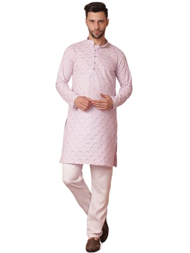 Jompers Mens Purple Chikankari Pure Cotton Kurta With Pyjama (Purple, Xxl)