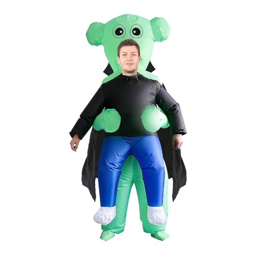 BAJENA - Disfraz de extraterrestre cargando a una persona, para adultos y niños, Halloween, verde, divertido, hinchable, para fiesta y carnaval (150-190 cm)